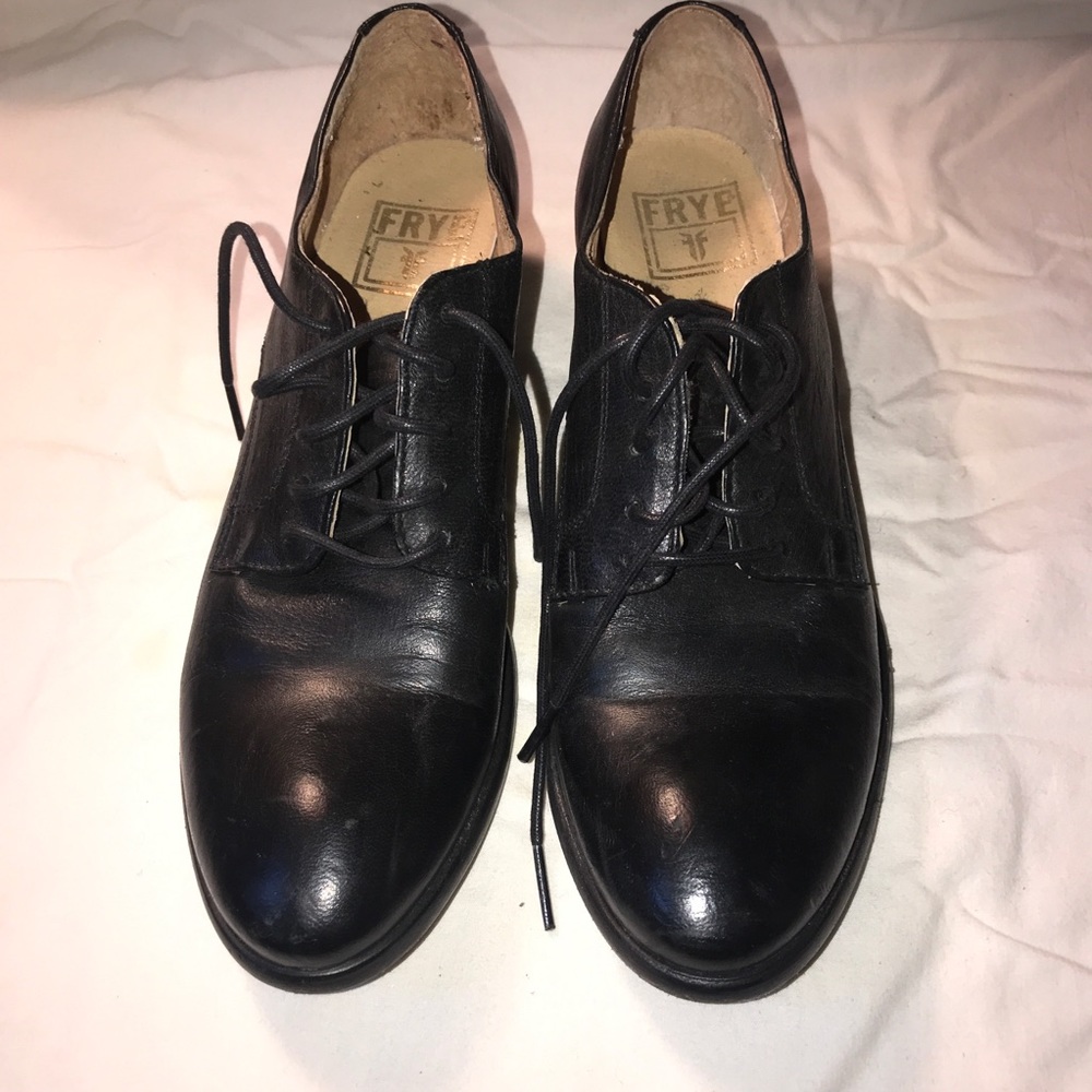 Frye Black Leather Lace Oxfords